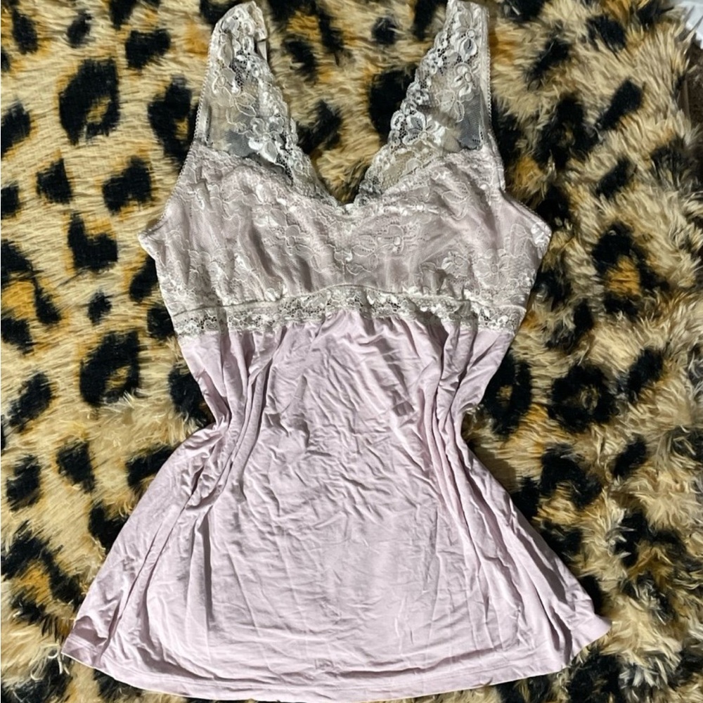 Pink coquette lace tank top
